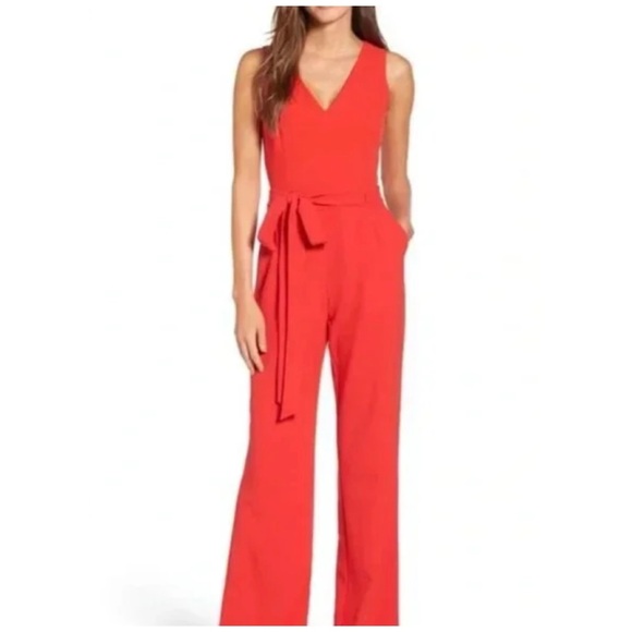 Vince Camuto NWT Red Jumpsuit w/ Belt - Picture 2 of 7
